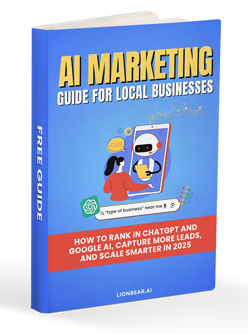 AI Marketing Guide for Local Businesses cover with headline about ranking higher and capturing more leads in 2025